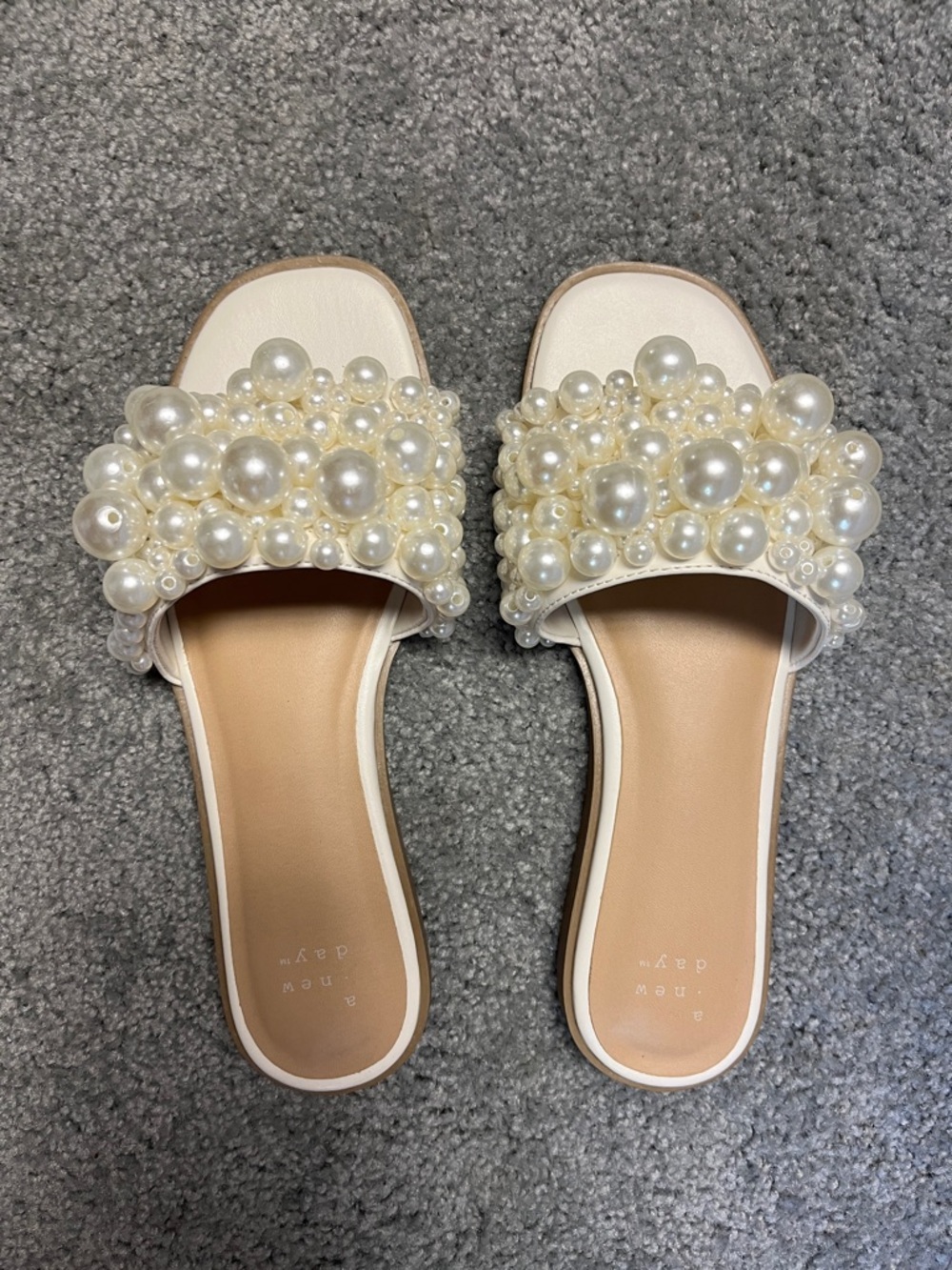 A New Day Pearl Bridal White Cream Slide Sandals